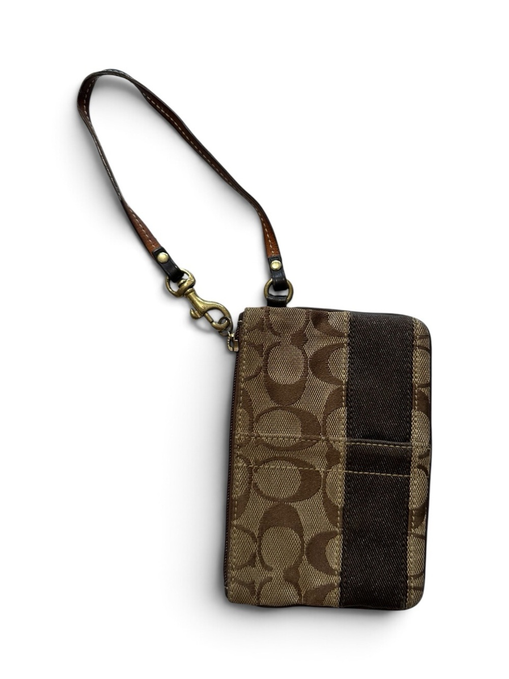 Coach Brown Signature Canvas Wristlet with Dark Trim